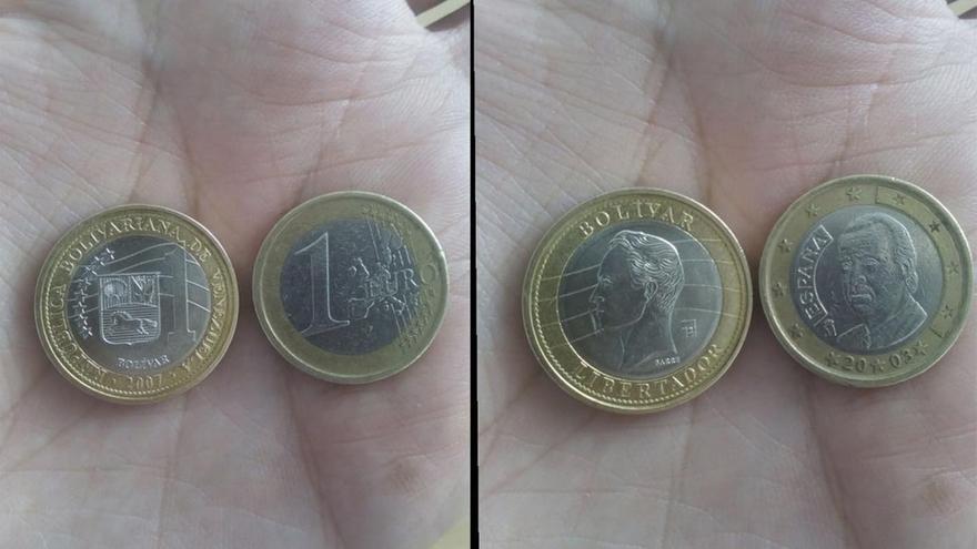 Monedas de euro y bolívar venezolano