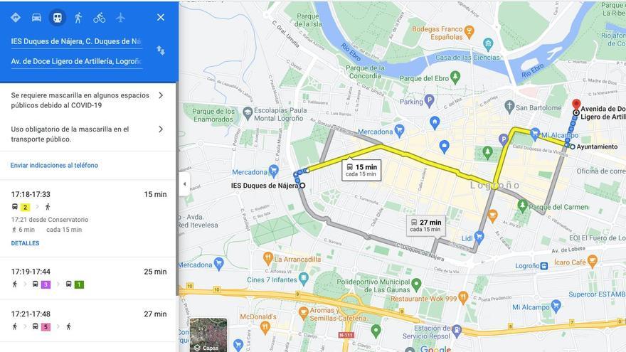 Google Maps, autobús urbano, Logroño